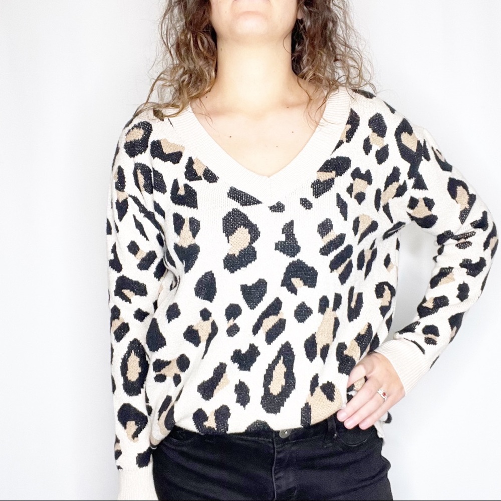 ENTRO | Cheetah Print V Neck Sweater M